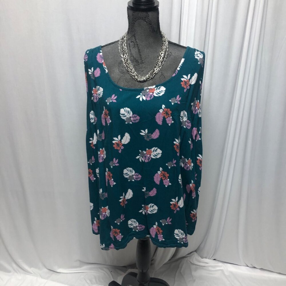 Evri Top Womens Size 2X Teal Purple Floral Sleeveless Shirt Layering Office
